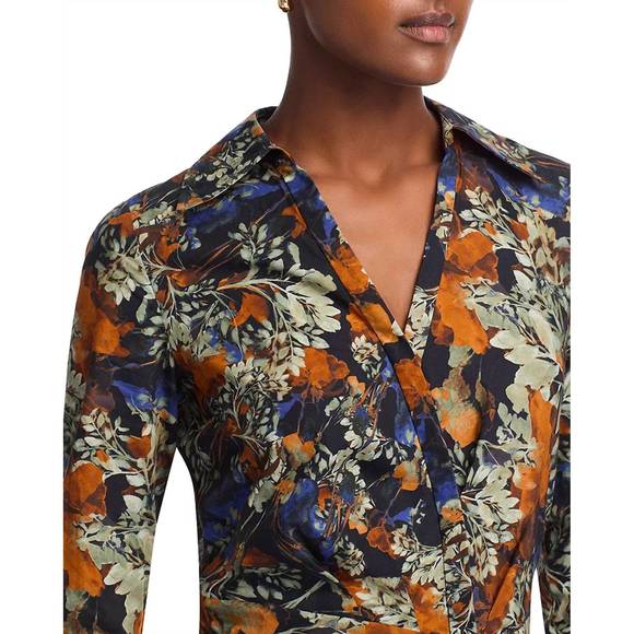 NEW DEREK LAM 10 CROSBY laney long sleeve pleated dress in copper multi - Picture 4 of 5